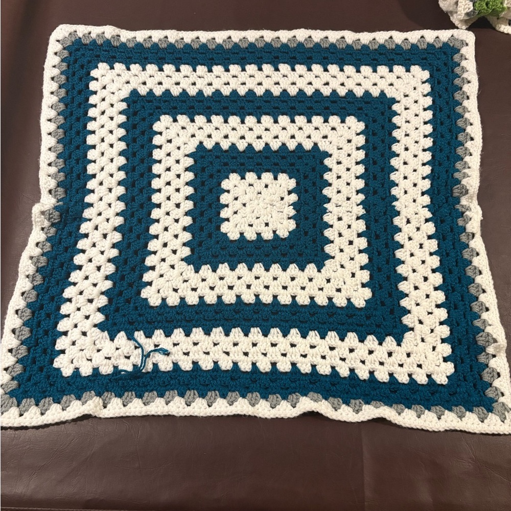 💥Buy 2 Get 1 Free💥 Handmade Crochet Blanket in Teal and White